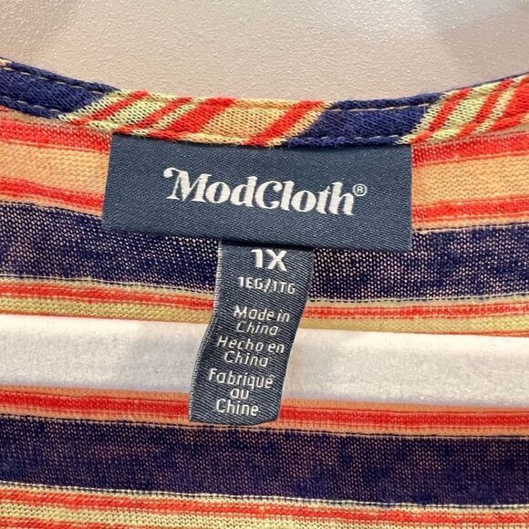 ModCloth Women’s 1X Plus Gotta Get Going TShirt Dress Orange Stripe NWT - Picture 9 of 13